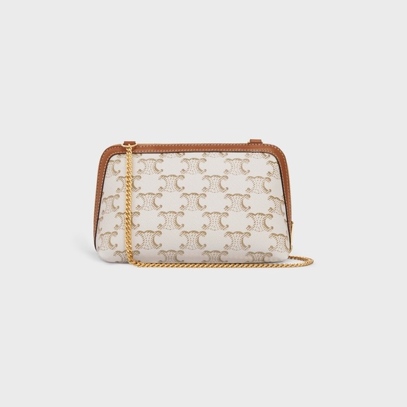 COPY - Clutch with chain in triomph canvas and lambskin white/brown - Picture 2 of 10